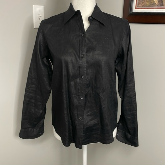 Ralph Lauren linen long sleeve button up Womens Black Size Petite Small - Picture 1 of 7